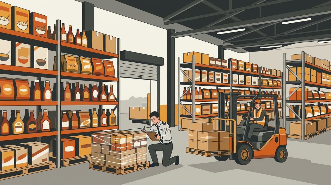 Illustration of a Korean 3PL warehouse receiving US food inventory