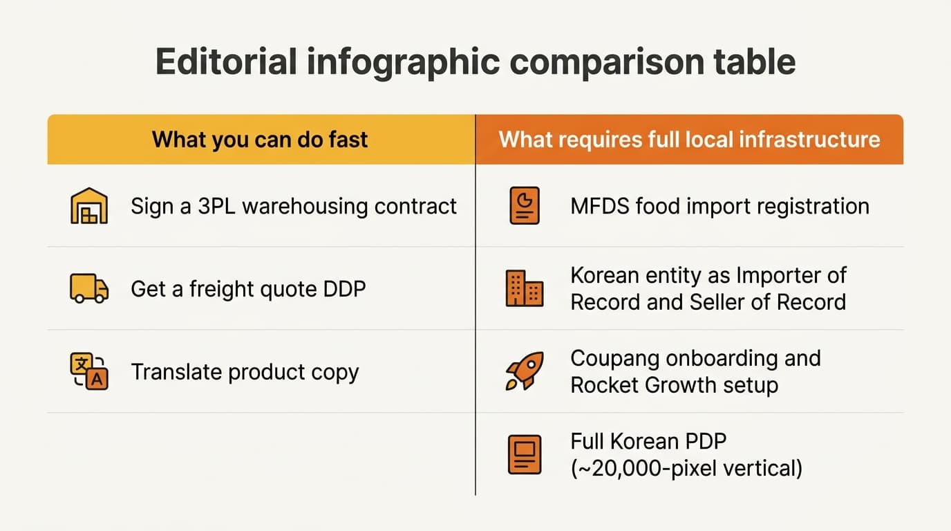 Comparison of fast vs. full-local-infrastructure tasks for a US food brand entering Korea