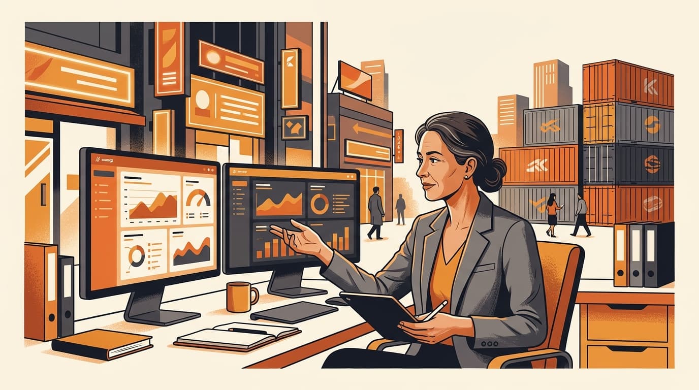 Foreign brand founder reviewing Korean operations dashboards at a desk