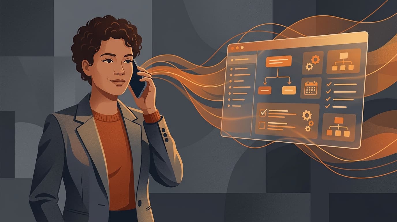 電話に話しかける創業者と、その発話が構造化されたノートに変換されていく様子