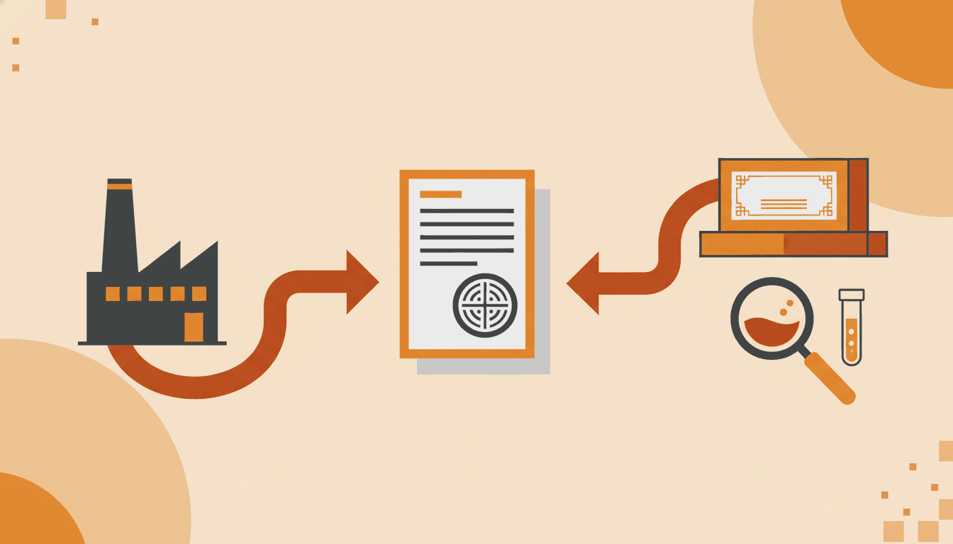 Workflow showing foreign manufacturer registration, labeling, import declaration, and inspection connected by an arrow