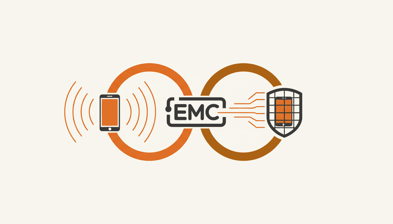 展示 EMC 分为发射和抗扰度两条分支的示意图