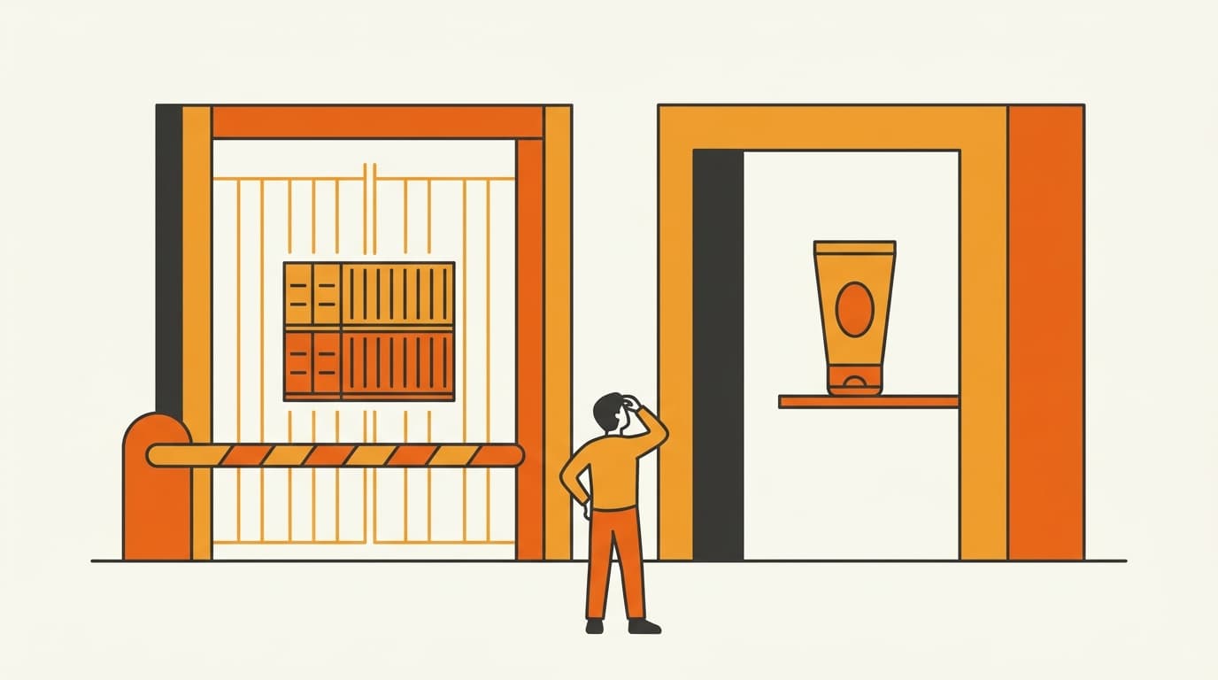 Two doors representing the customs IoR role and the cosmetics Responsible Distributor role