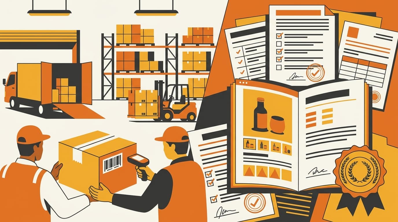 Illustration contrasting a small inbound carton with the larger stack of compliance and localization work behind it
