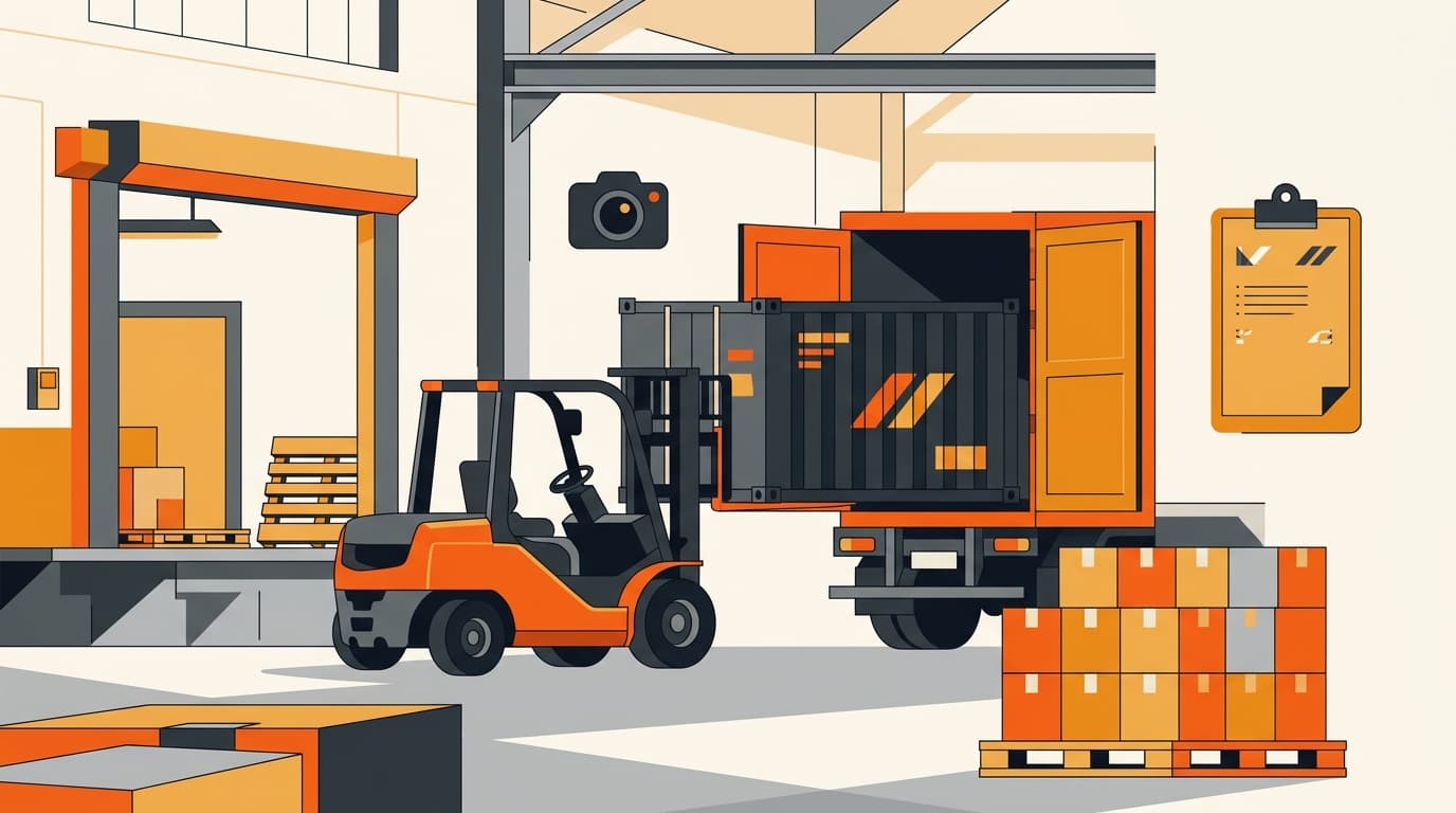 Illustration of cartons being filmed at origin warehouse before shipment to Korea