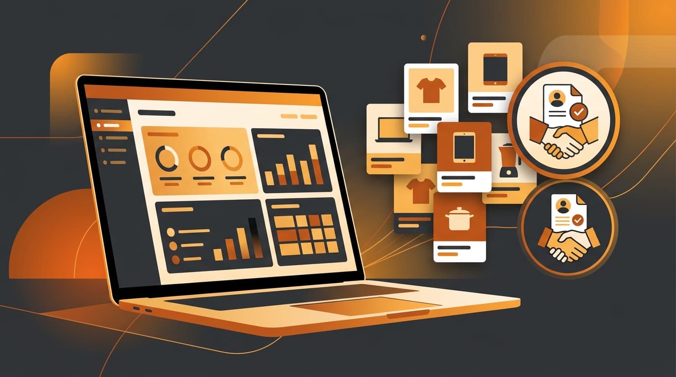Stylized Coupang-style seller dashboard with KYC verification badge