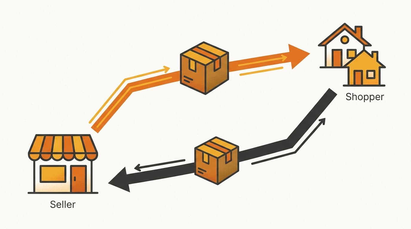 One parcel moving outward and back on two separate shipping legs