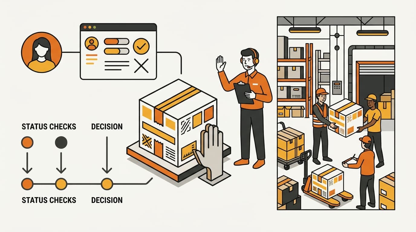 A cancellation request being checked before a parcel leaves fulfillment