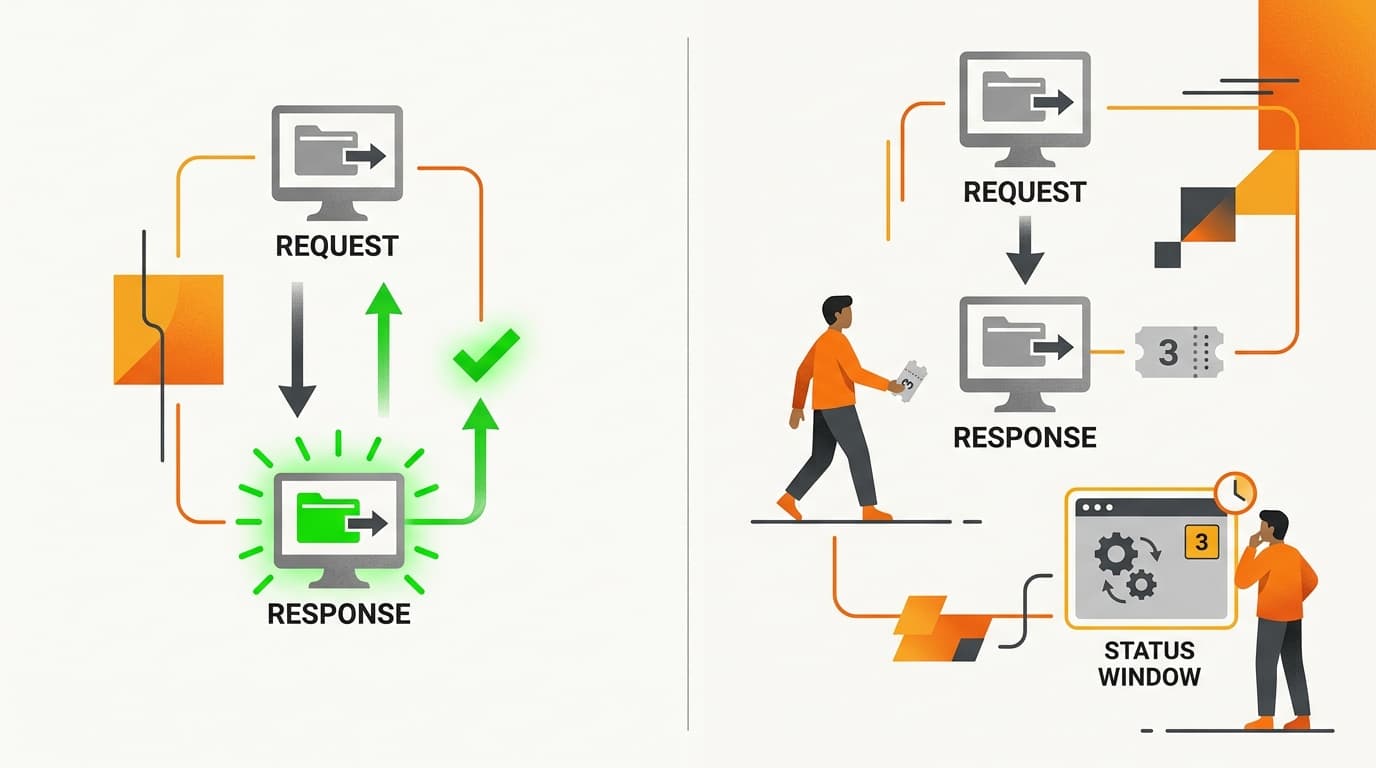 对比图:同步的即时确认 API 与返回凭据供稍后查询的异步 API