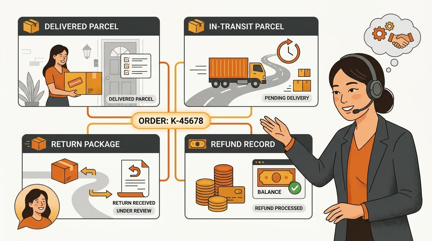 First parcel delivered while another parcel remains in transit