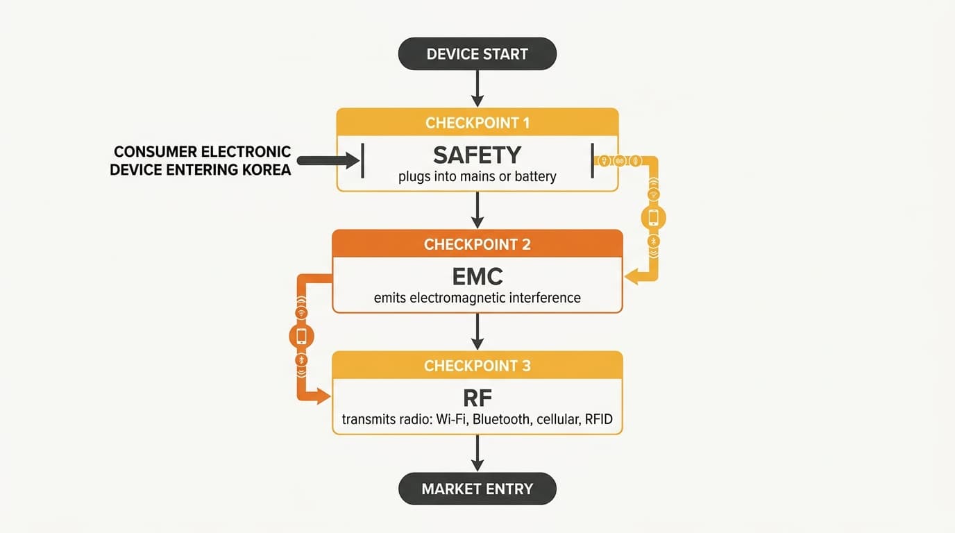 KC 标志作为统称分为产品安全通道与无线电/EMC 通道,分别由两个机构管理