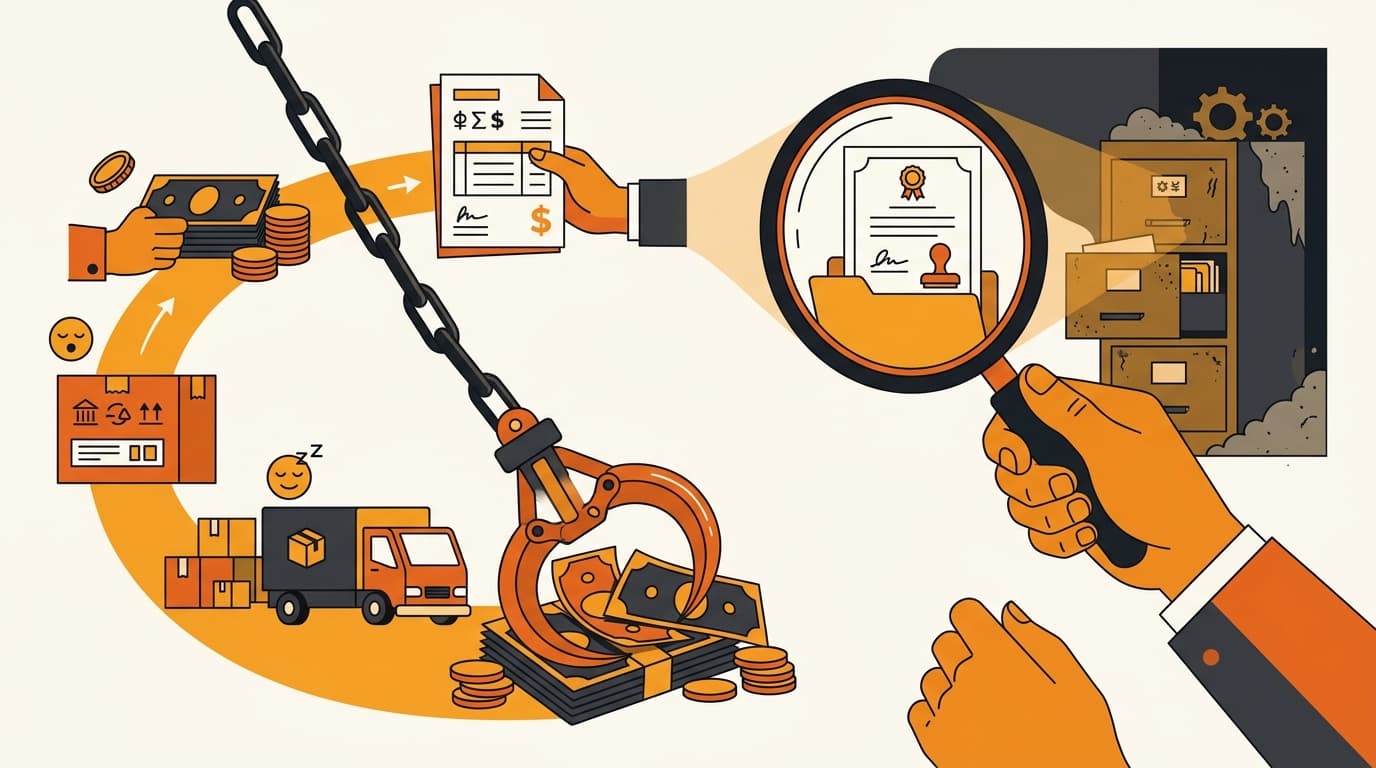 A retroactive customs audit re-examining an origin document after a shipment has cleared