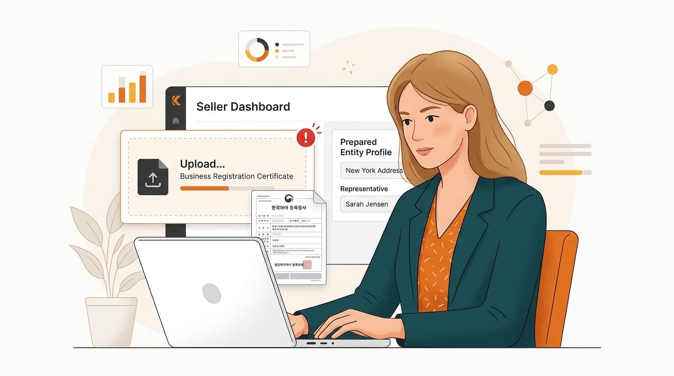 Seller uploading a Korean business registration certificate for entity setup