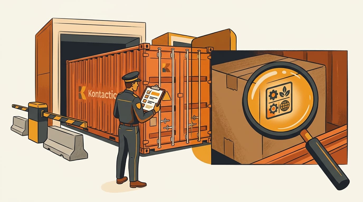 Shipping container held at a customs checkpoint for compliance inspection