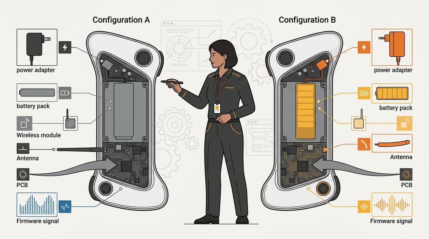 Engineer comparing two electronic product configurations