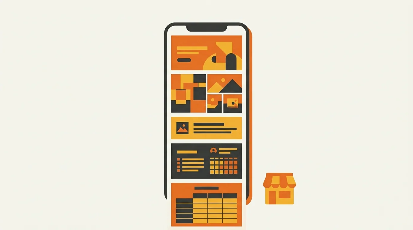 Stylized long-scroll Korean PDP on a mobile screen beside a small storefront icon