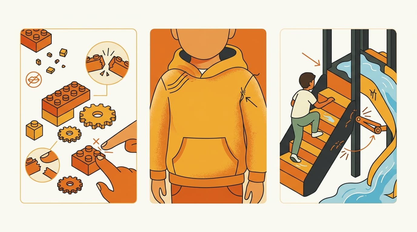 Toy hoodie and play equipment showing different Korean children's safety requirements
