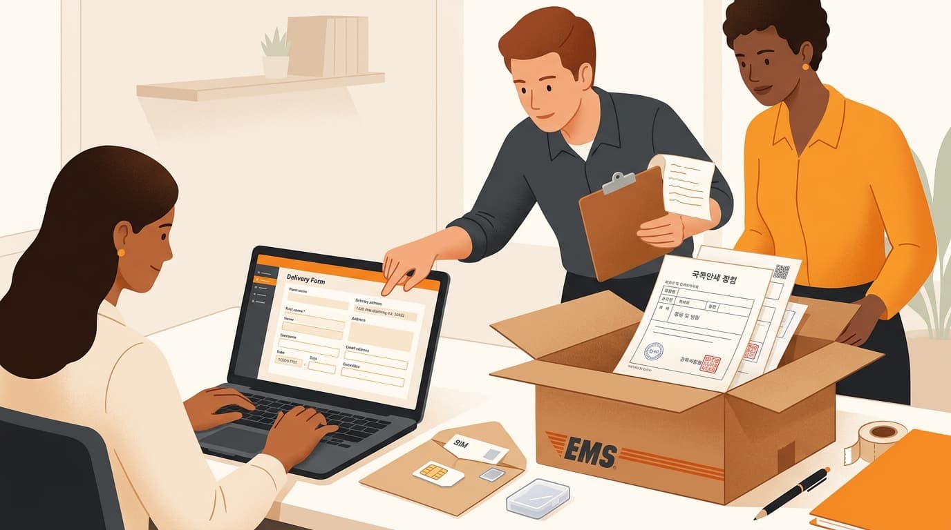 Overseas team checking an EMS parcel before dispatch