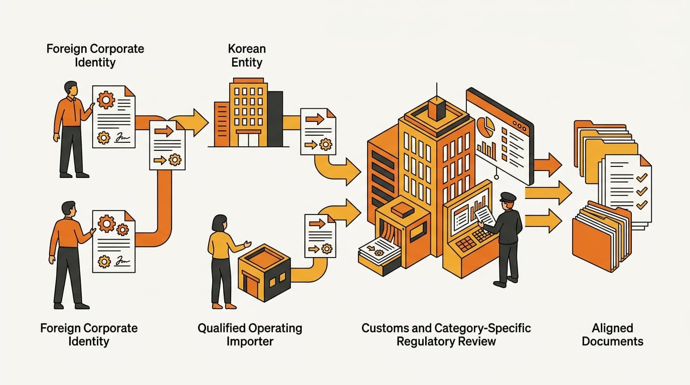 Pre-filing workflow matching foreign authority proof to a Korean importer