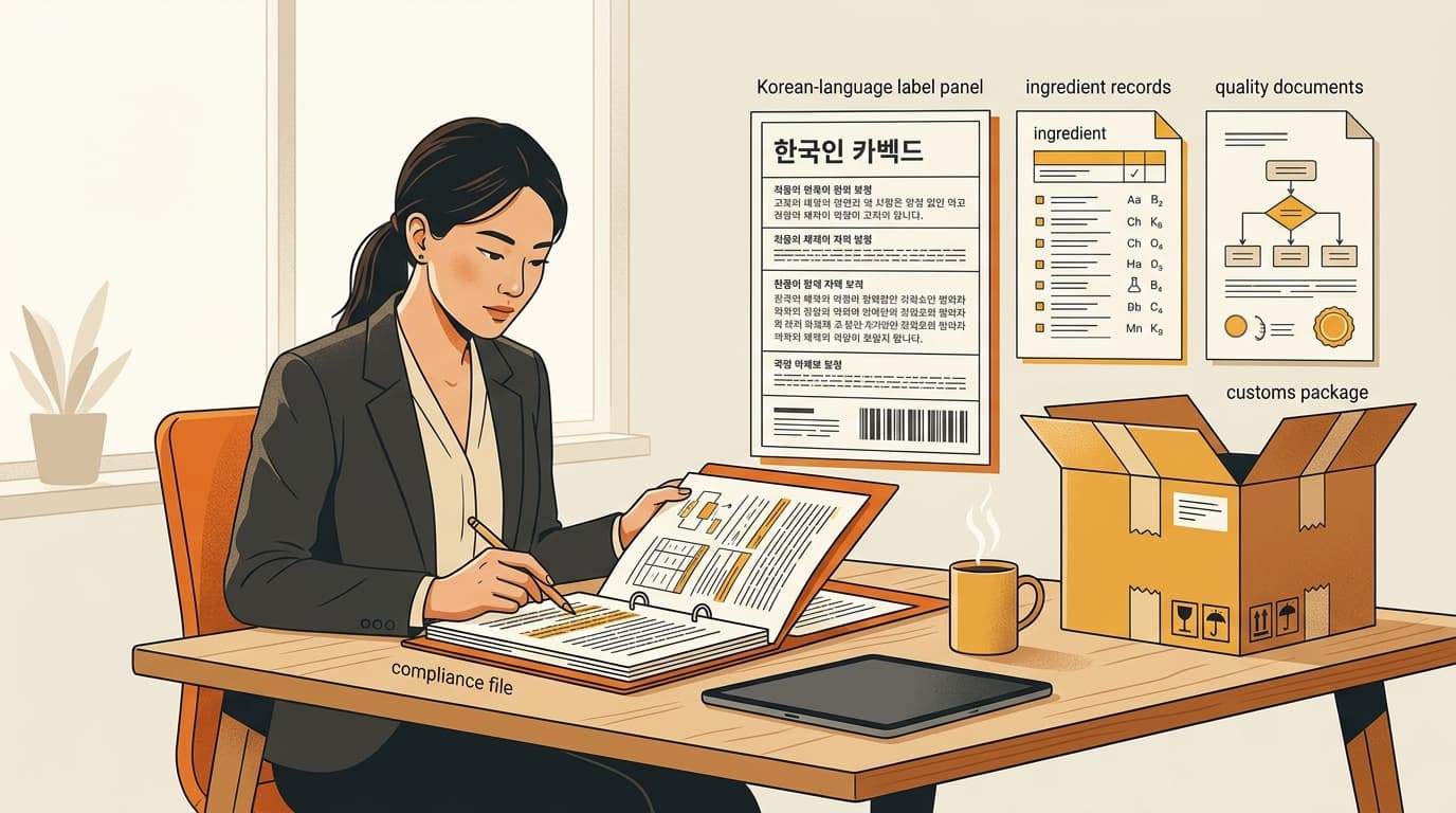 Korean cosmetics compliance file with label and import records