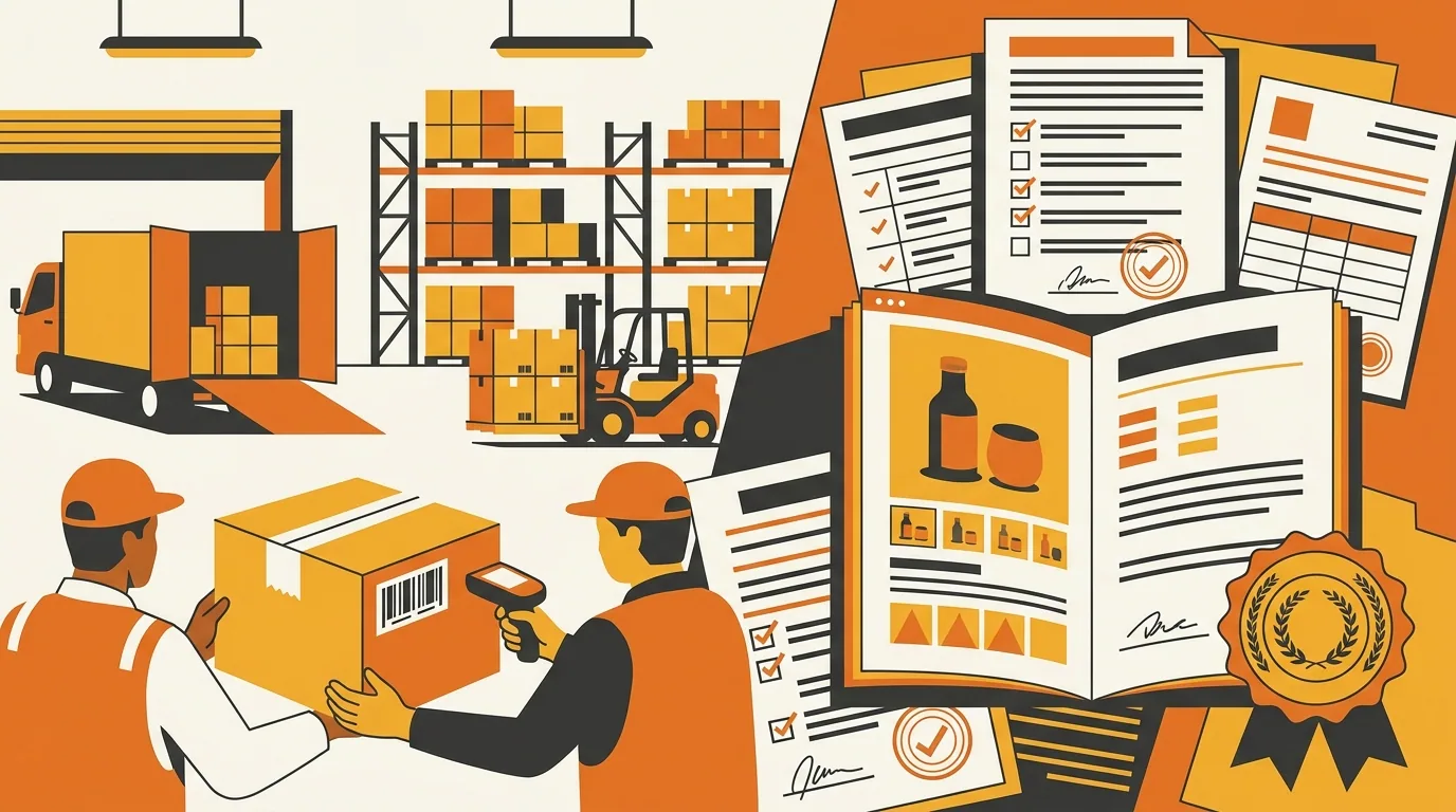Illustration contrasting a small inbound carton with the larger stack of compliance and localization work behind it