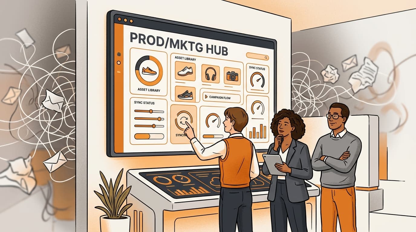 A brand team controlling their product imagery inside a portal dashboard, replacing tangled email threads