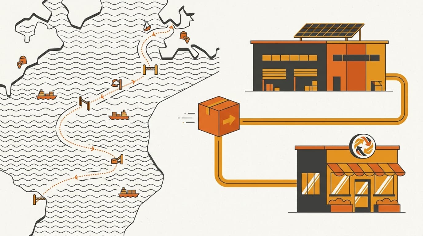 Contrast between a thin cross-border parcel route and a solid local warehouse and storefront hub inside Korea